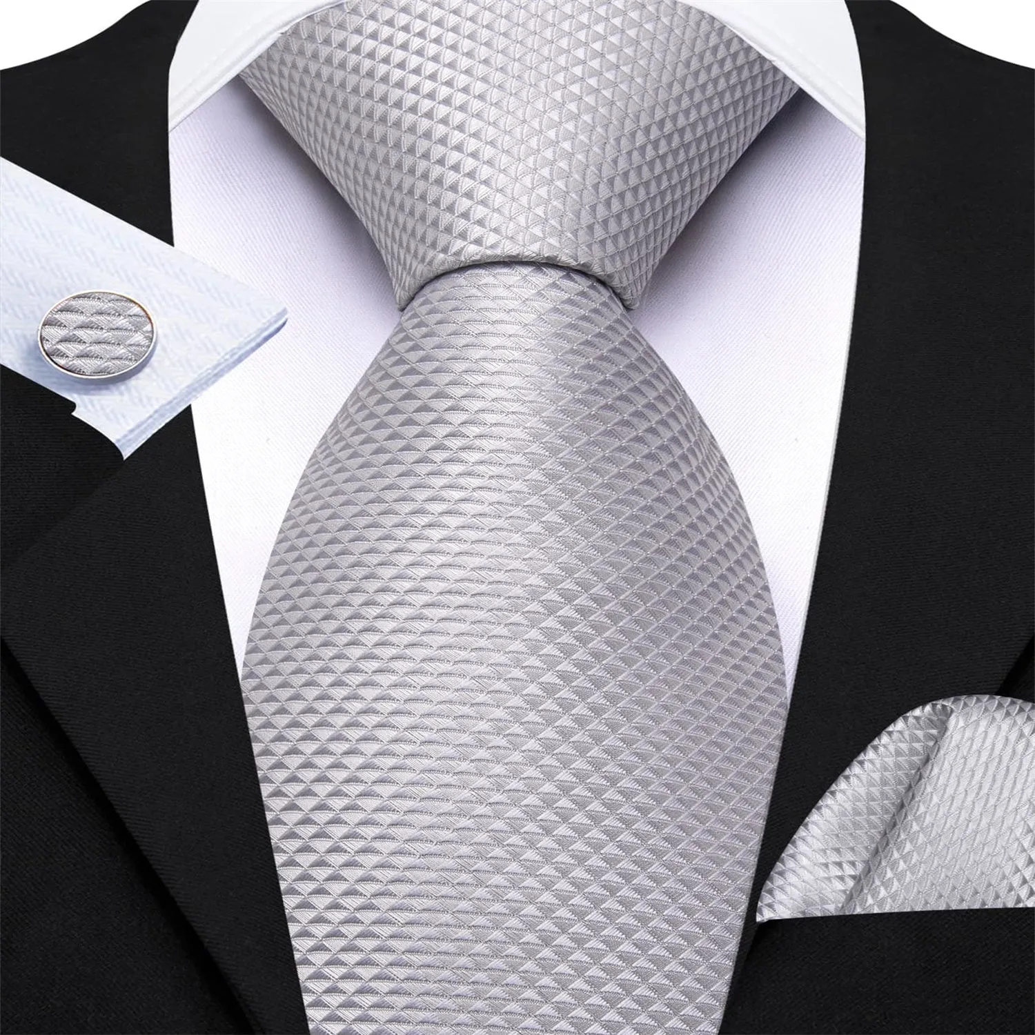 Ties2you Dress Tie Gainsboro Grey Novelty Silk Formal Men's Tie Pocket Square Cufflinks Set