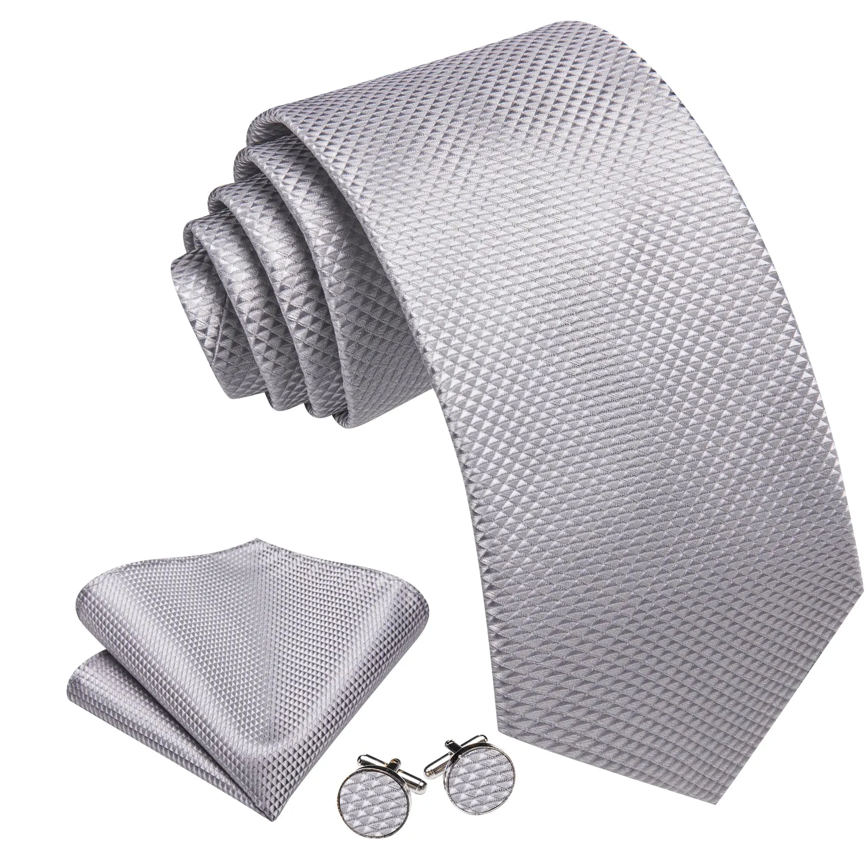 Ties2you Dress Tie Gainsboro Grey Novelty Silk Formal Men's Tie Pocket Square Cufflinks Set