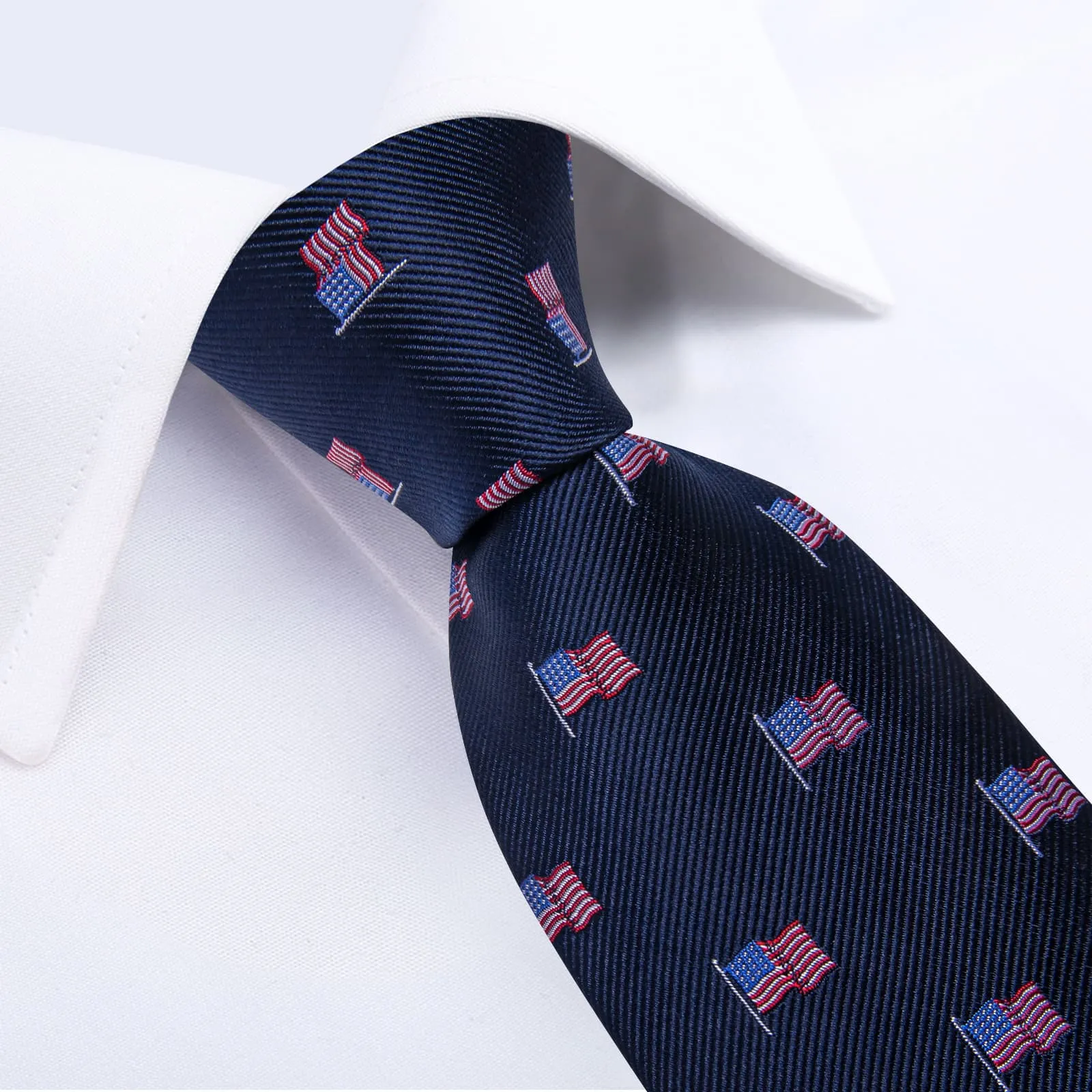 Ties2you Dress Tie Oxford Blue American Flag Pattern Silk Mens Necktie Set