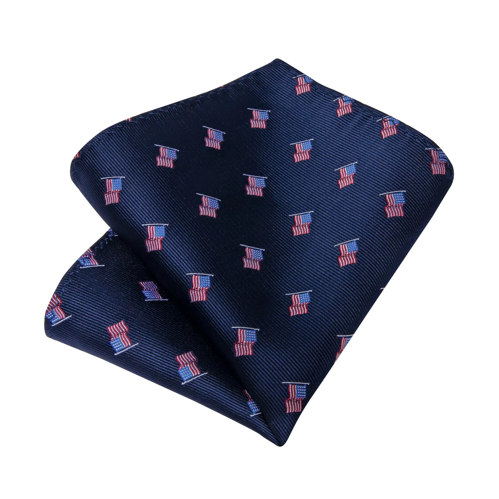 Ties2you Dress Tie Oxford Blue American Flag Pattern Silk Mens Necktie Set