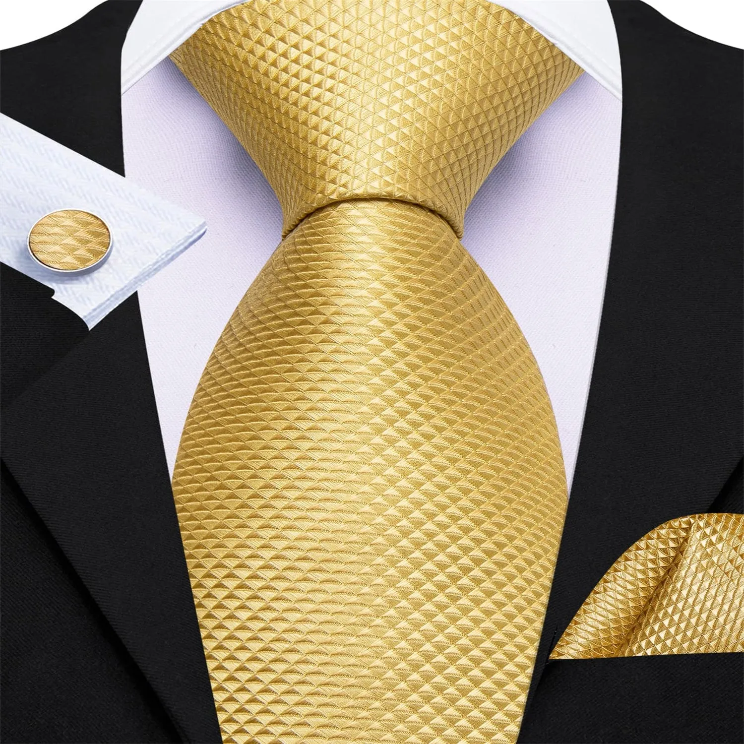 Ties2you Dress Tie Urobilin Yellow Novelty Silk Formal Men's Tie Handkerchief Cufflinks Set