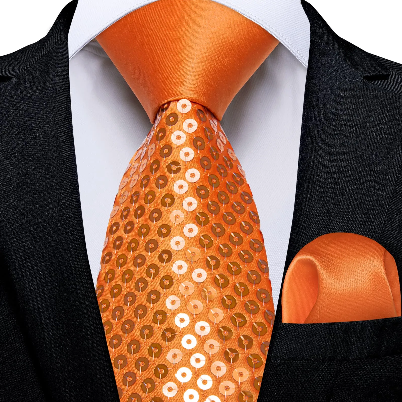 Ties2you Neck Tie Novelty Sequin Dark Orange Mens Tie Pocket Square Set for Party