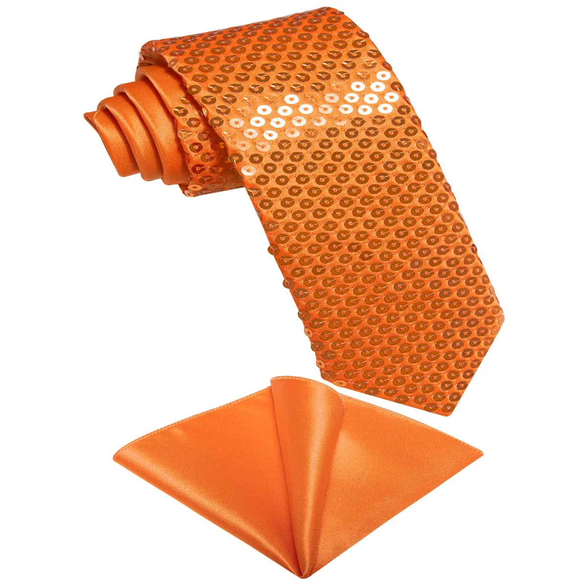 Ties2you Neck Tie Novelty Sequin Dark Orange Mens Tie Pocket Square Set for Party