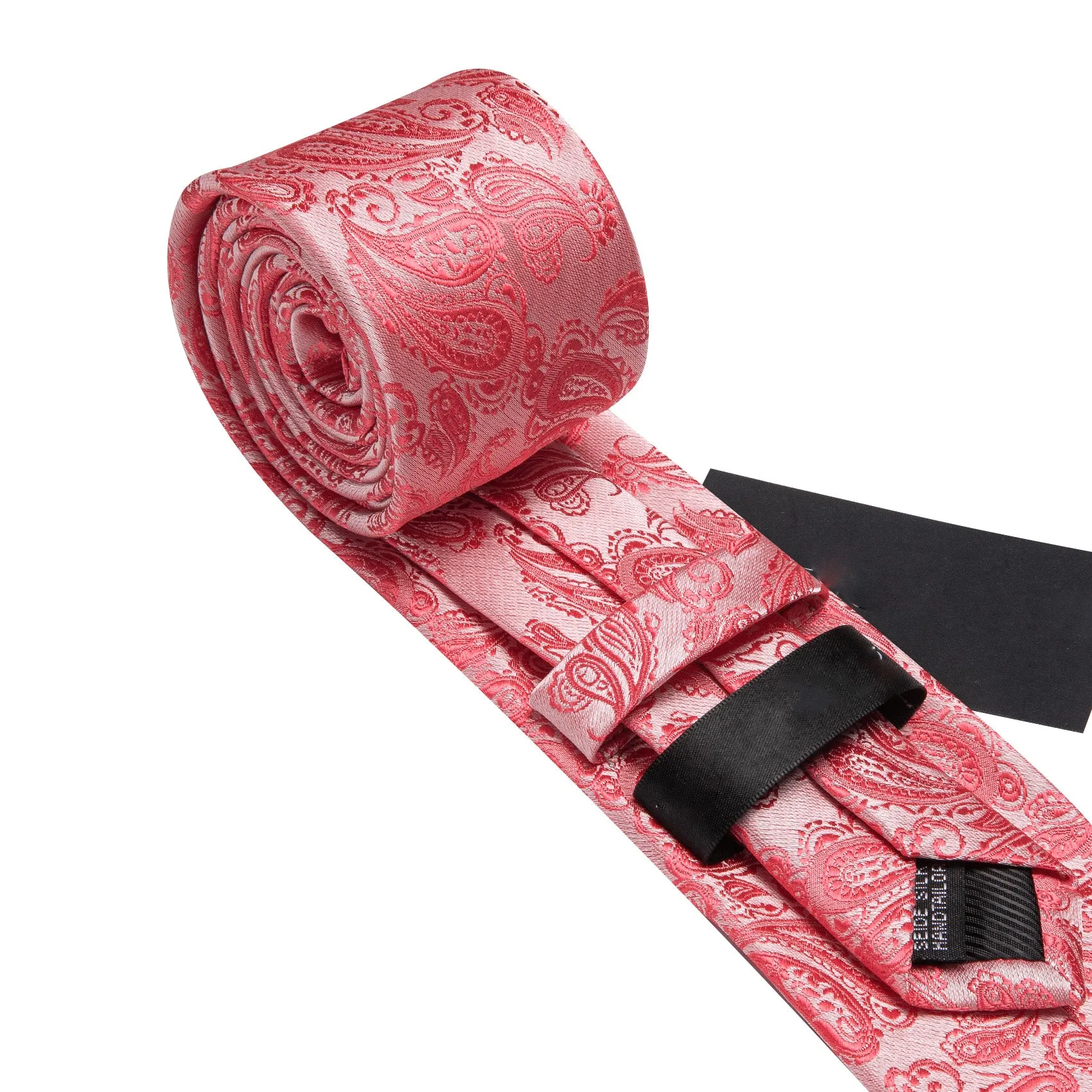 Ties2you Red Extra Length Tie Light Coral Paisley Men's 63 Inches Tie Handkerchief Cufflinks Set