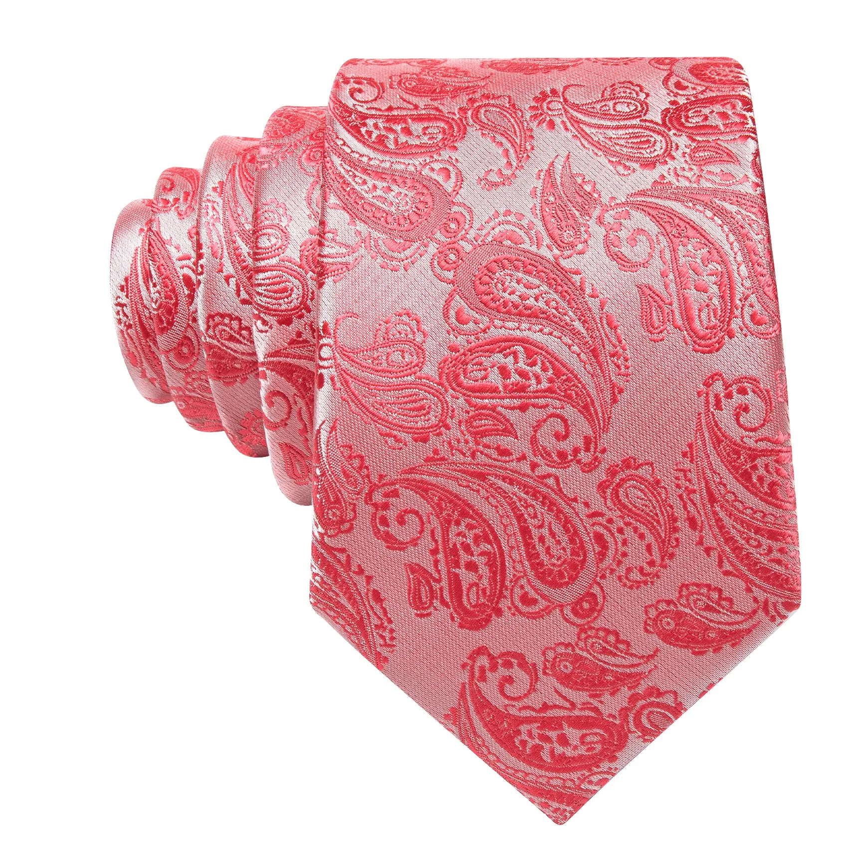 Ties2you Red Extra Length Tie Light Coral Paisley Men's 63 Inches Tie Handkerchief Cufflinks Set