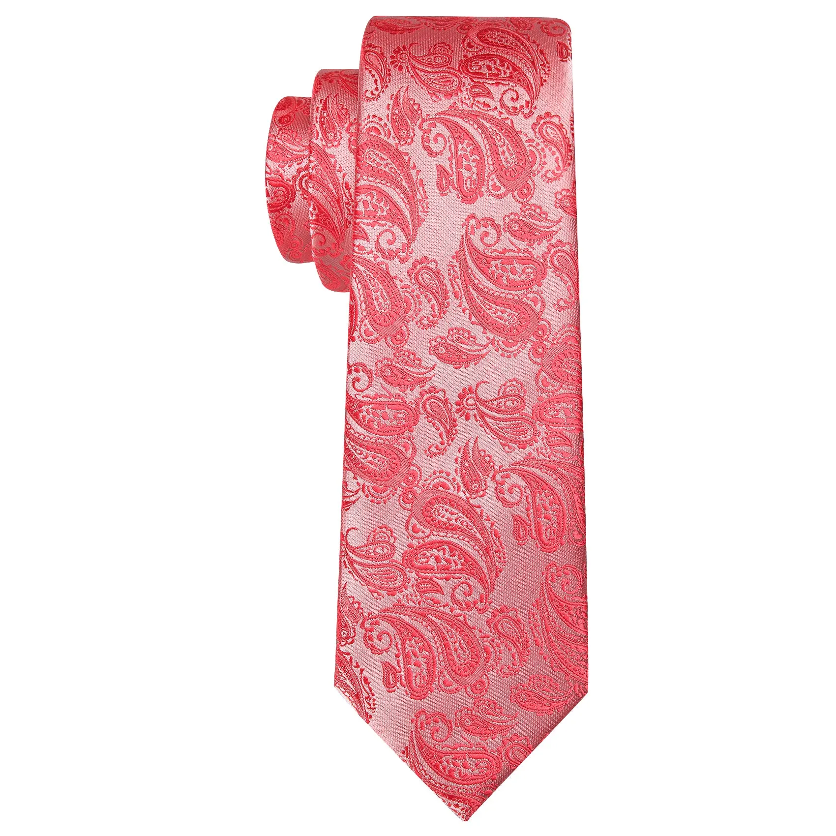 Ties2you Red Extra Length Tie Light Coral Paisley Men's 63 Inches Tie Handkerchief Cufflinks Set