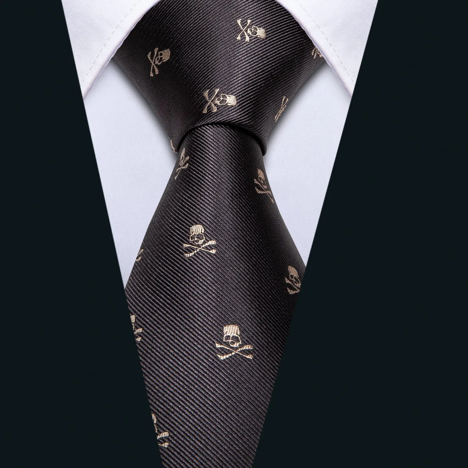 Ties2you Silk Tie Novelty Black Brown Skull Men's Tie Handkerchief Cufflinks Set