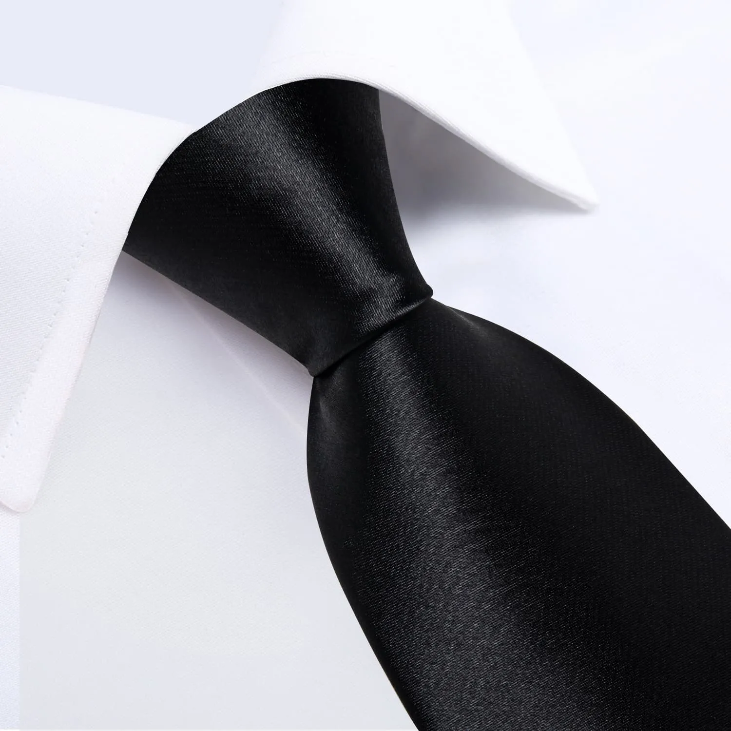 Ties2you Tie Top Shining Solid Silk Mens Work Dresses Black Tie Handkerchief Cufflinks Set