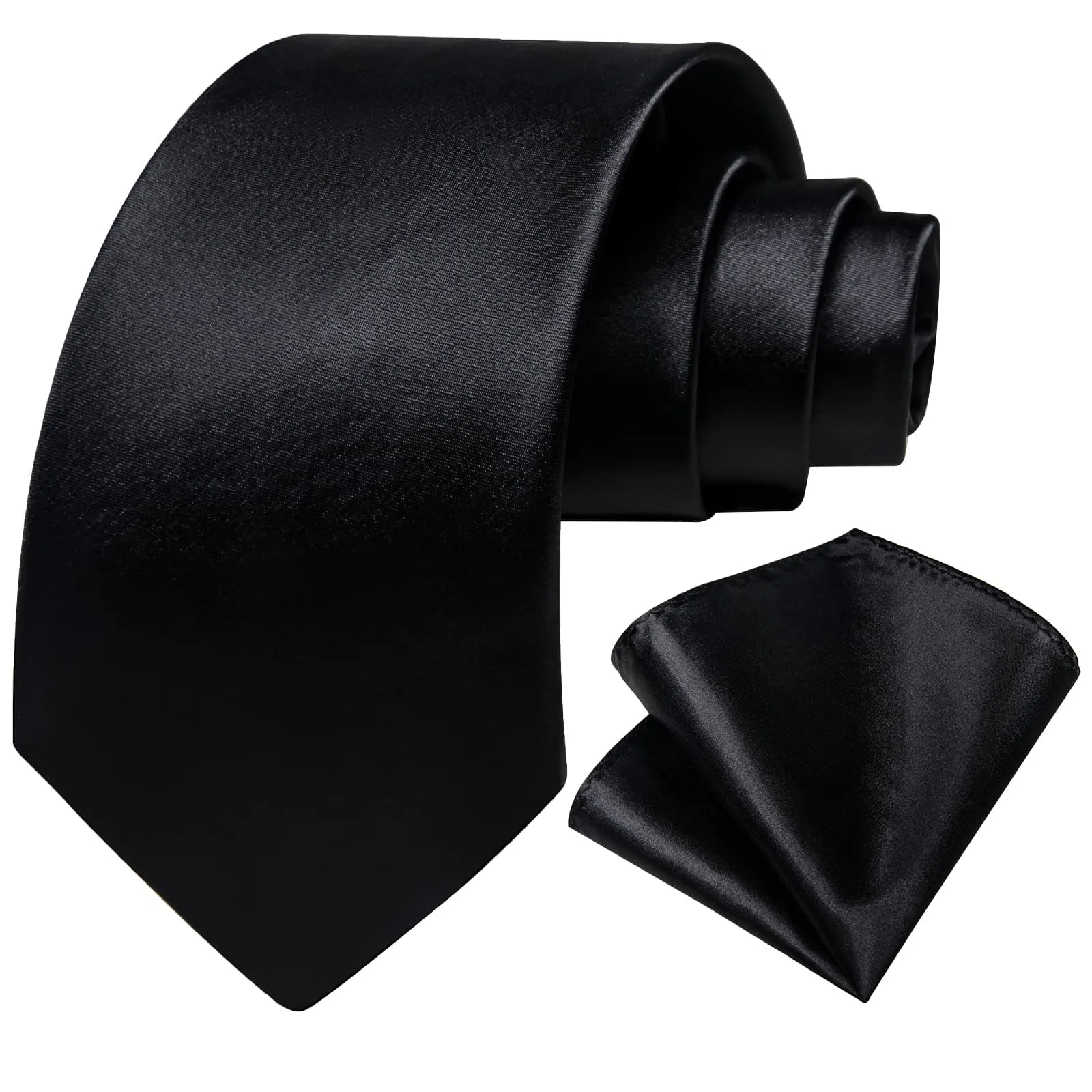 Ties2you Tie Top Shining Solid Silk Mens Work Dresses Black Tie Handkerchief Cufflinks Set