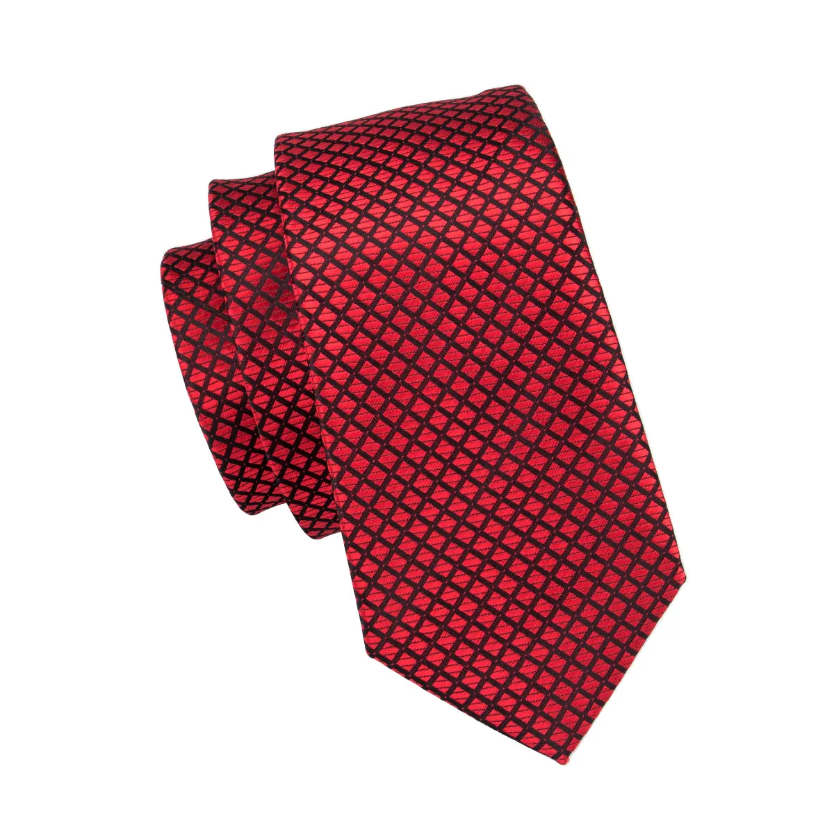 Top Red Plaid Tie Pocket Square Cufflinks Set