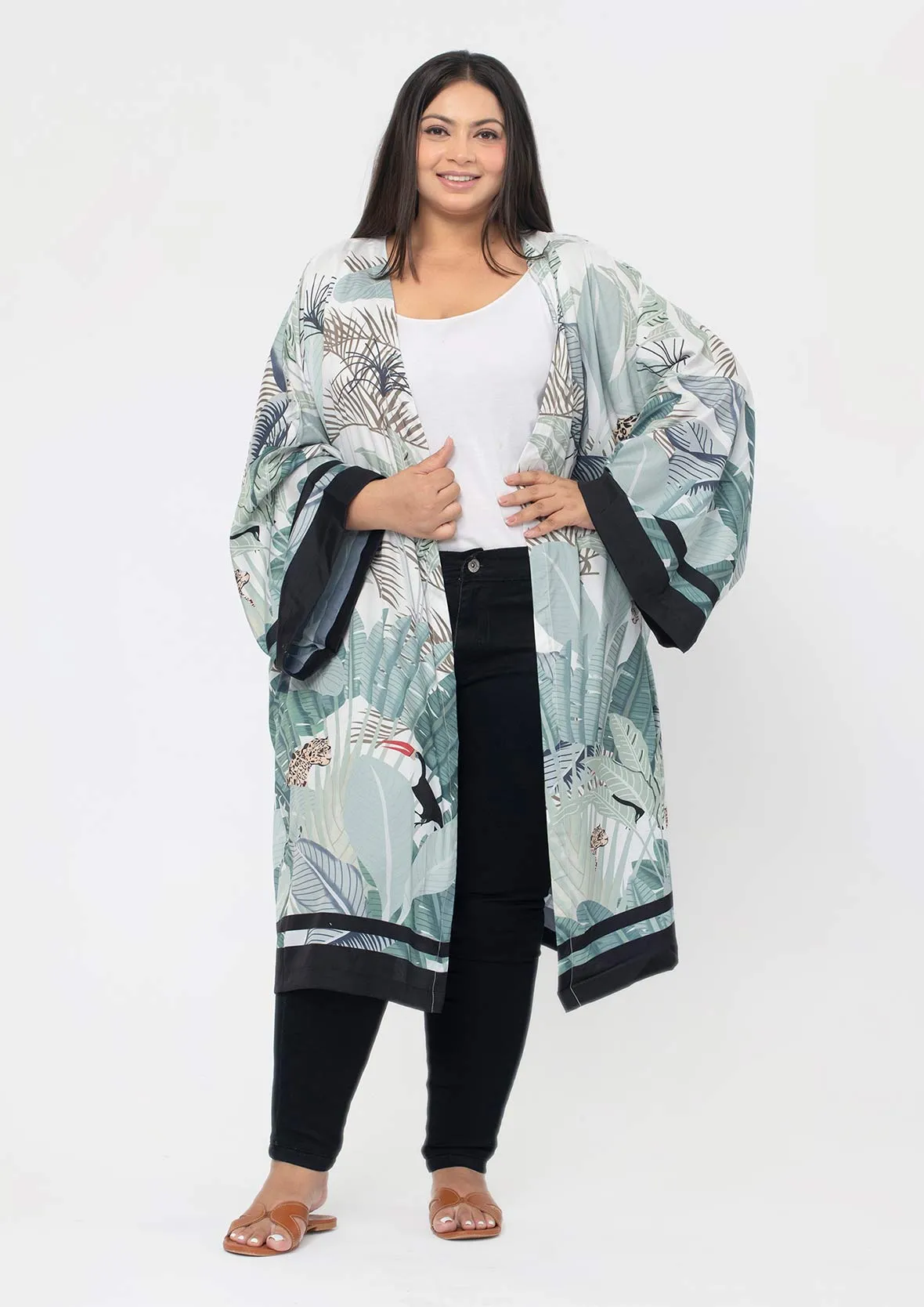 Tropical Print Longline Kimono