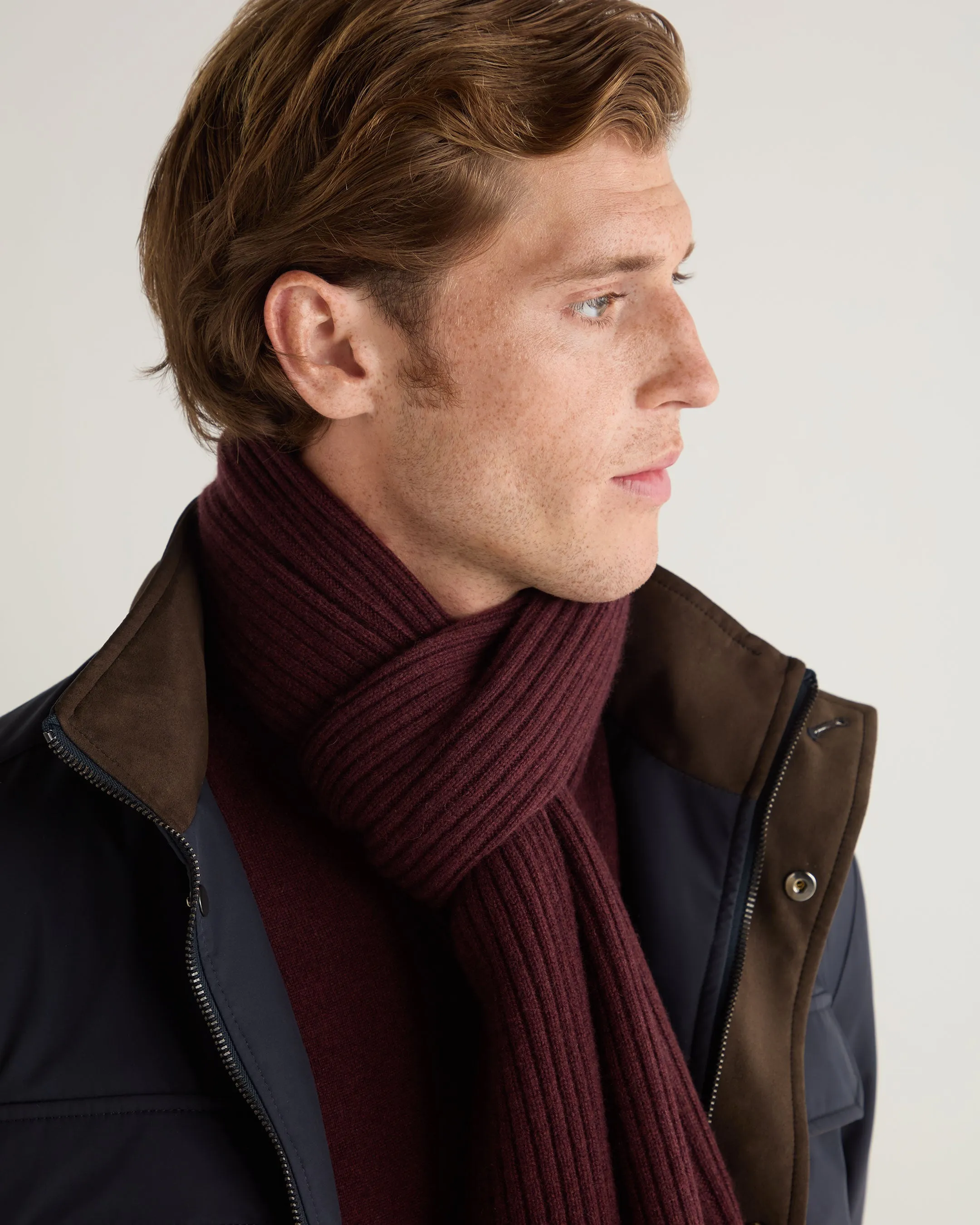 Unisex Short Ribbed Cashmere Scarf Claret Red