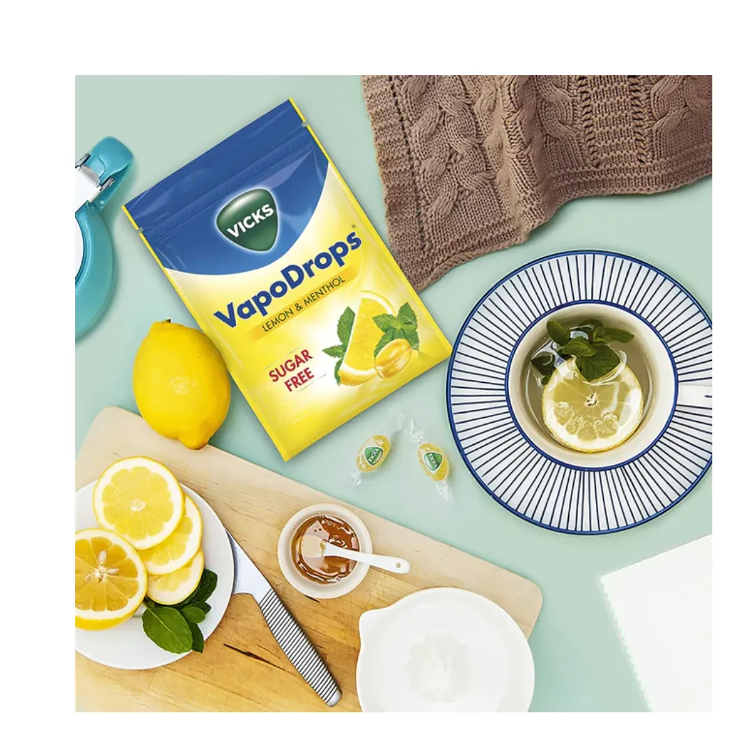 VICKS VapoDrops sugar free vegan lozenges with lemon - 72g (A)