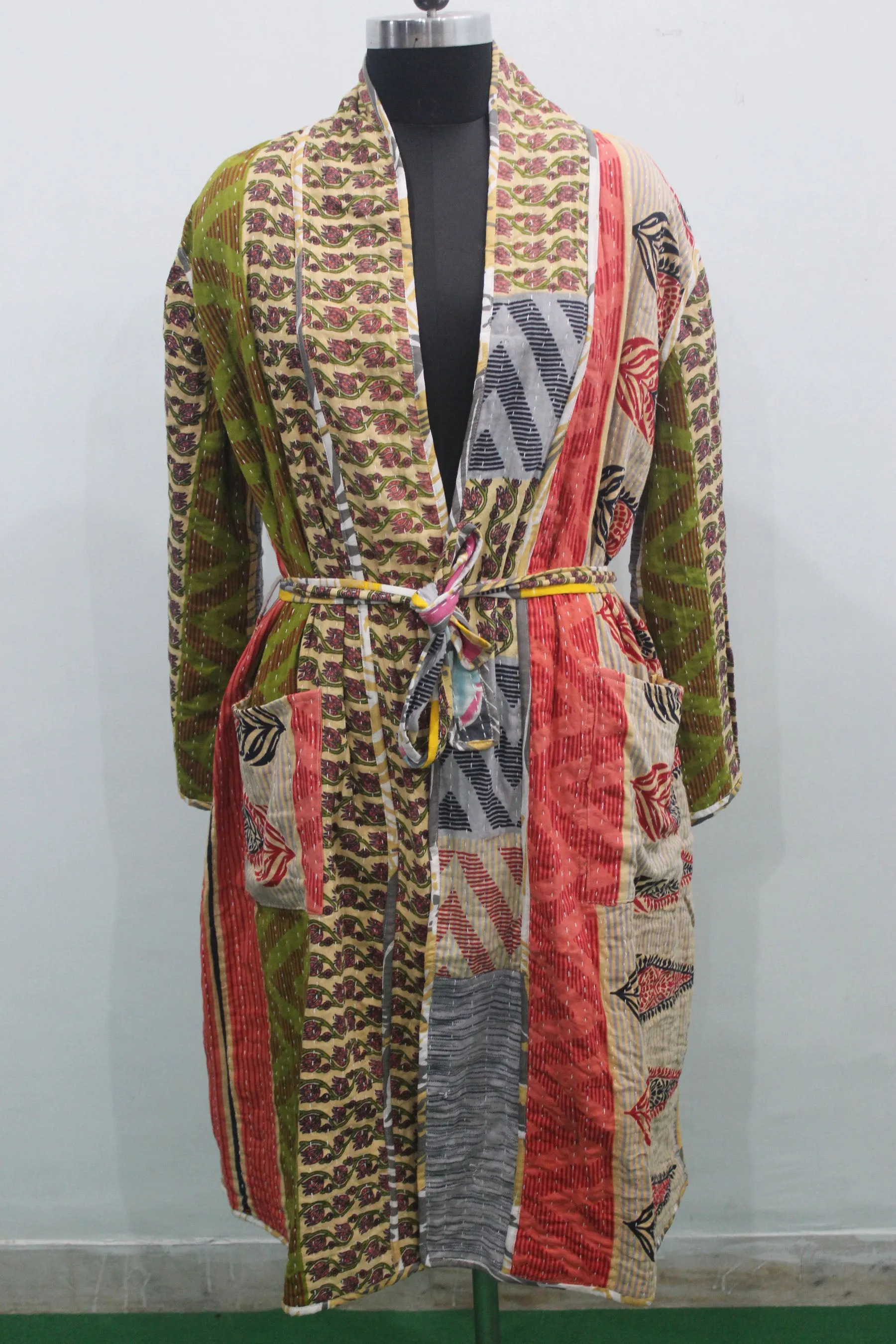 Vintage cotton sari kantha reversible jacket robe boho dress Women Vintage Wear