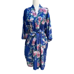 Vintage Women's Floral 3/4 Sleeves Belted Lightweight Mid Length Kimono Robe - L