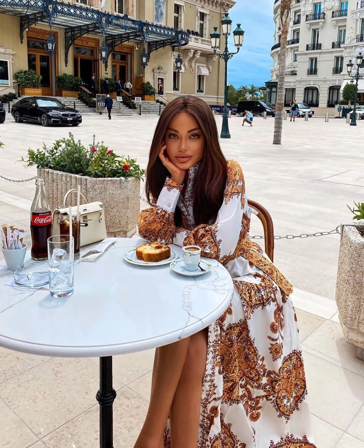 WHITE PORCELAIN  BELTED PRINT MAXI DRESS / KIMONO