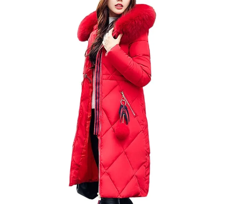 women Designer style long insulated fur hoodie winter coat