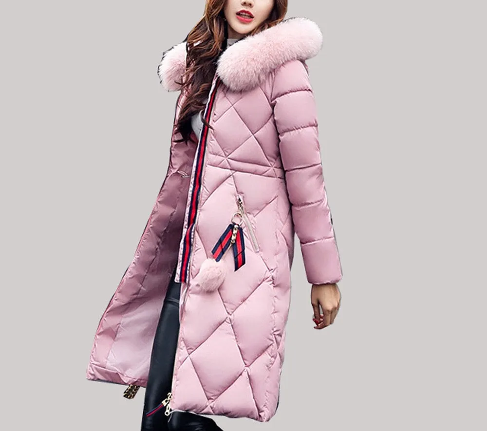 women Designer style long insulated fur hoodie winter coat