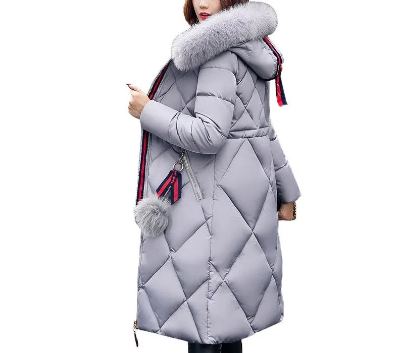 women Designer style long insulated fur hoodie winter coat