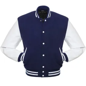 Womens Navy Blue Vintage Varsity Jacket Leather Sleeves