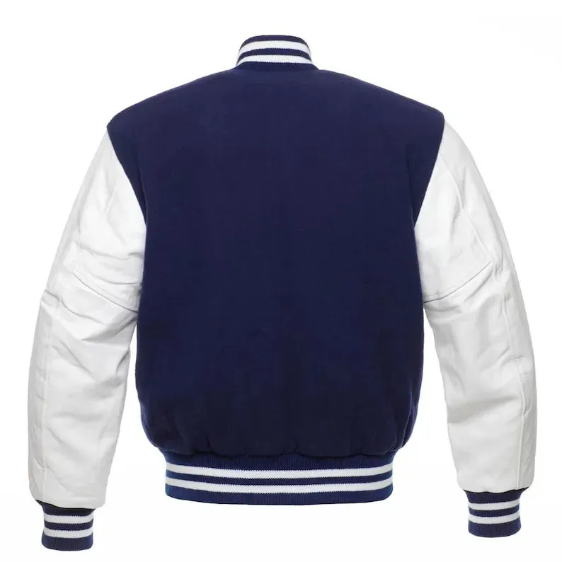 Womens Navy Blue Vintage Varsity Jacket Leather Sleeves